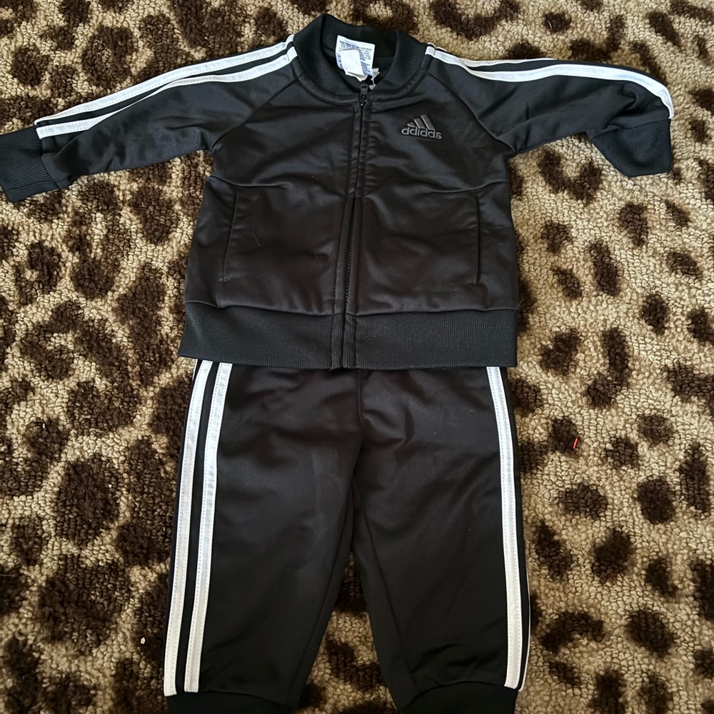 Adidas Kids Black Tracksuit with White Accents